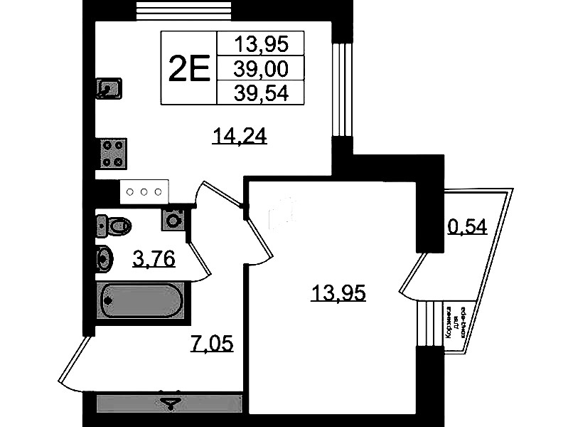 1-комнатная квартира 39.54 м², 9/11 эт., ЖК «VEREN NORT Сертолово»